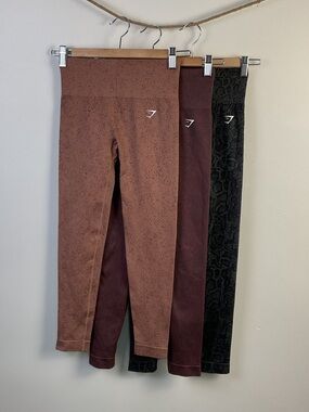Gymshark Kids Brown, Dark Brown & Black Patterned Leggings Trio